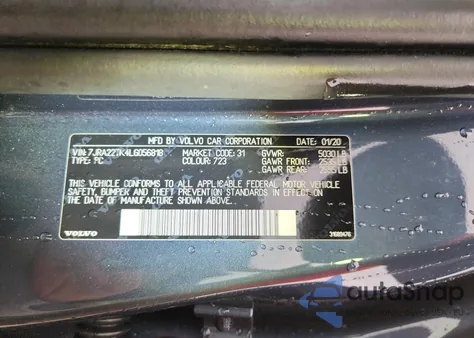 2020 Volvo S60 T6 Momentum z USA, uszkodzony, nr VIN 7JRA22TK4LG056818